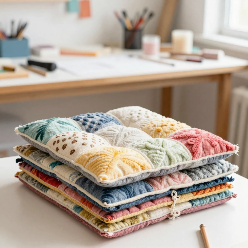 A softly focused background of a craft workshop, with a stac...