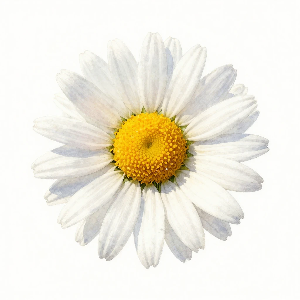 A single daisy with bright white petals and a yellow center,...