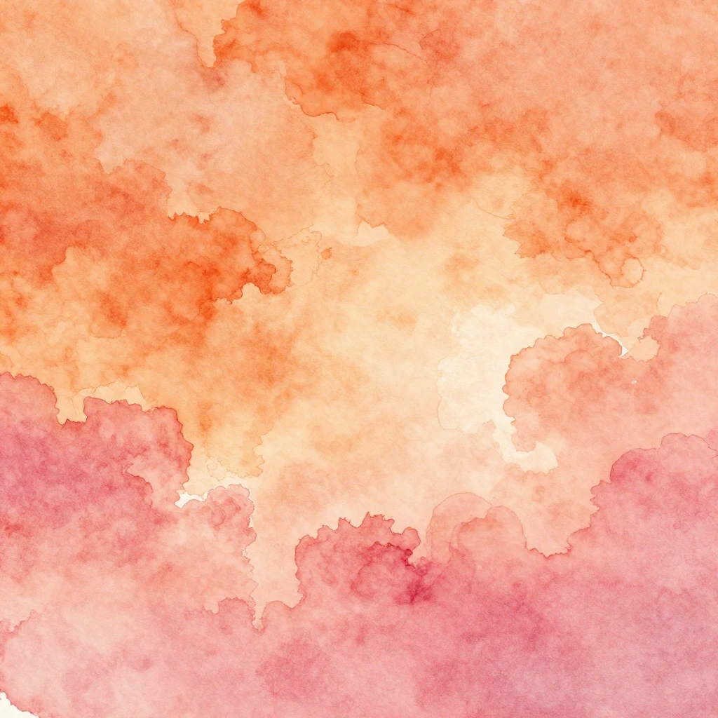 Watercolor style. A sky filled with vibrant orange and pink ...
