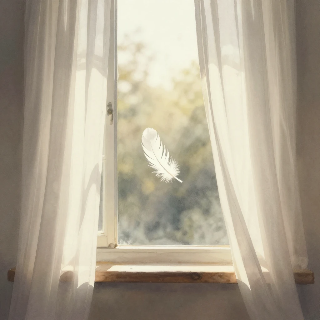 A single white feather slowly drifting downwards through war...