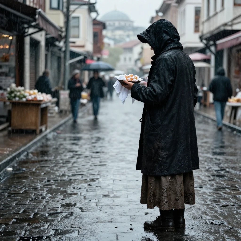 A traditional Turkish street scene in Üsküdar, Istanbul, wit...