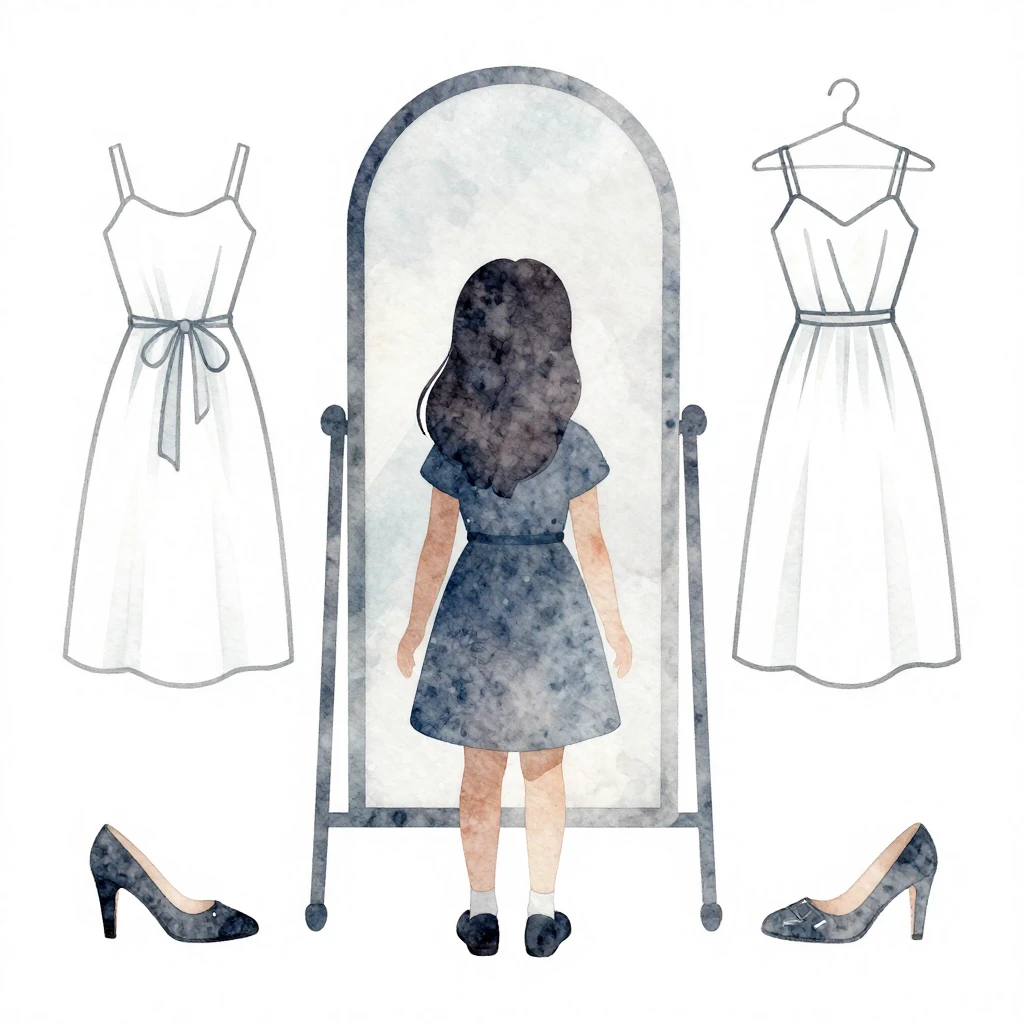 Watercolor style. Silhouette of a stylish little girl standi...