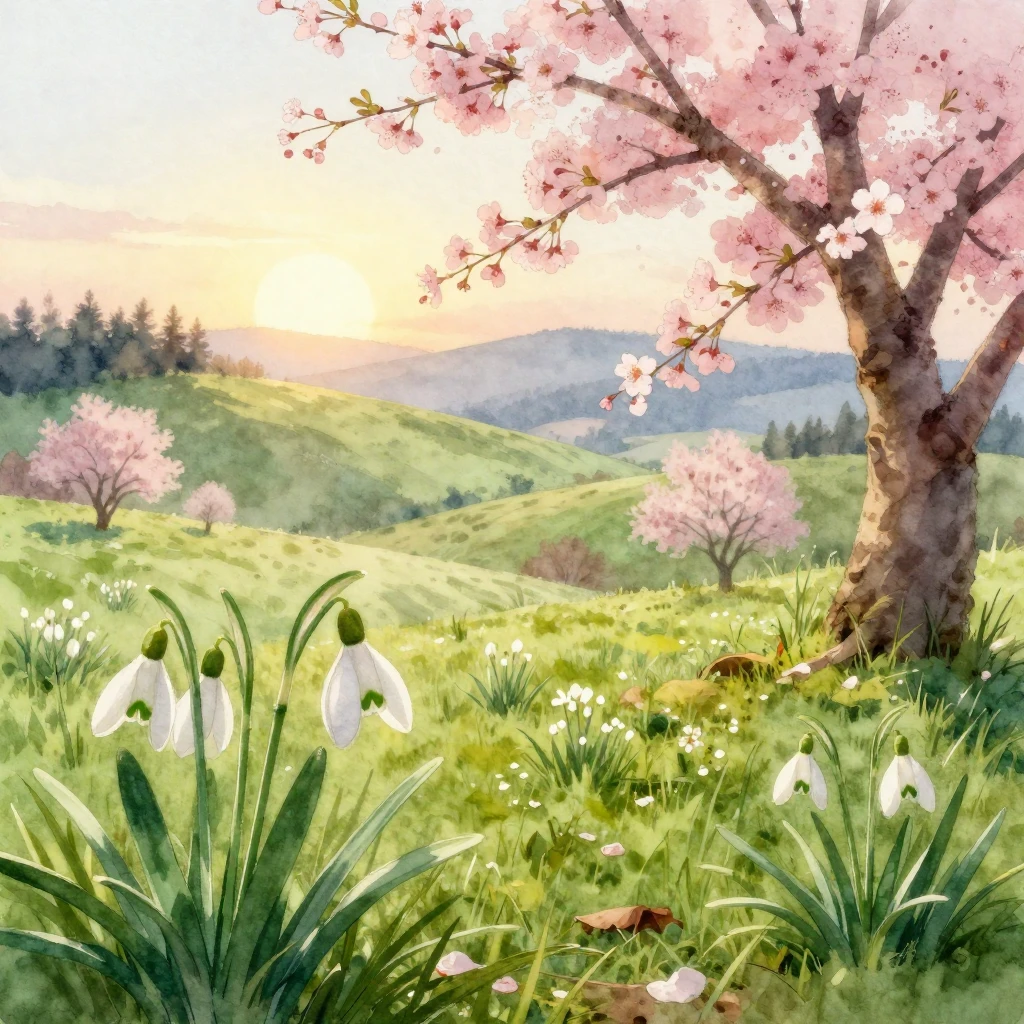 A delicate watercolor painting depicting a lush Romanian lan...