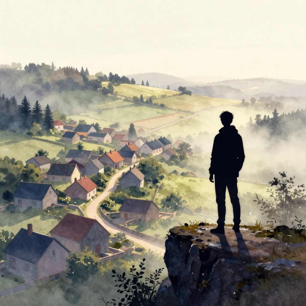 A silhouette of a person standing on a cliff overlooking a c...