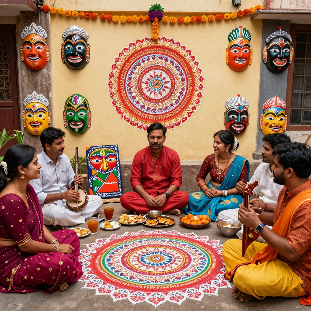 A vibrant and festive scene celebrating Pohela Boishakh, the...