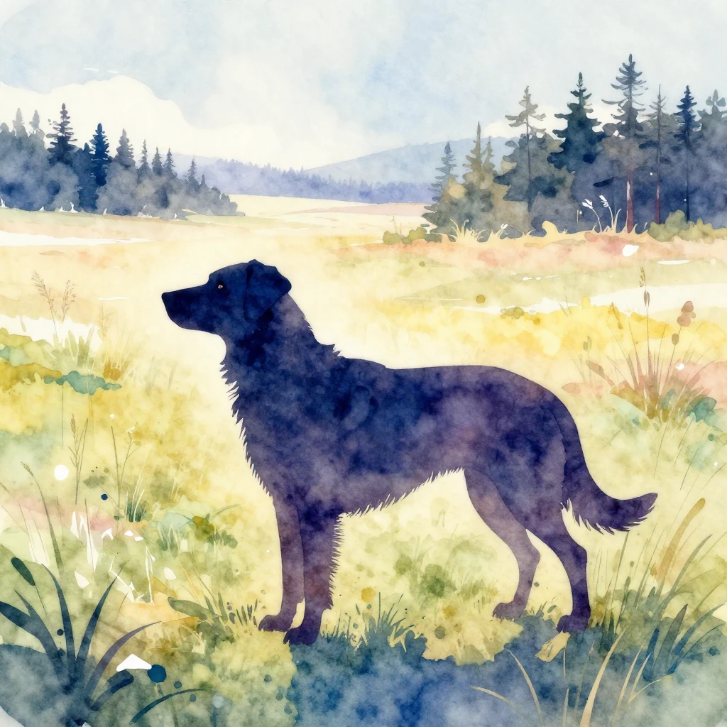 A loyal dog's silhouette in vibrant watercolor style, standi...