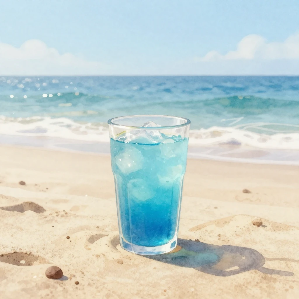 A serene watercolor painting depicting a cool, colorful drin...