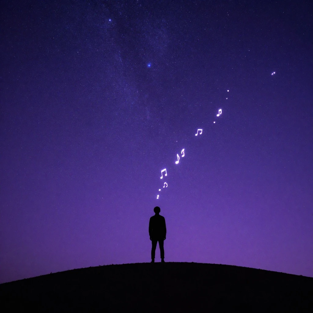 A silhouette of a person on a hill under a vast starry sky, ...