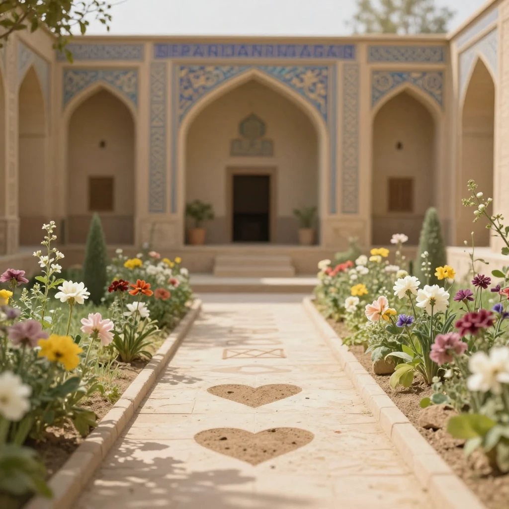 An artistic depiction of a serene ancient Persian garden dur...