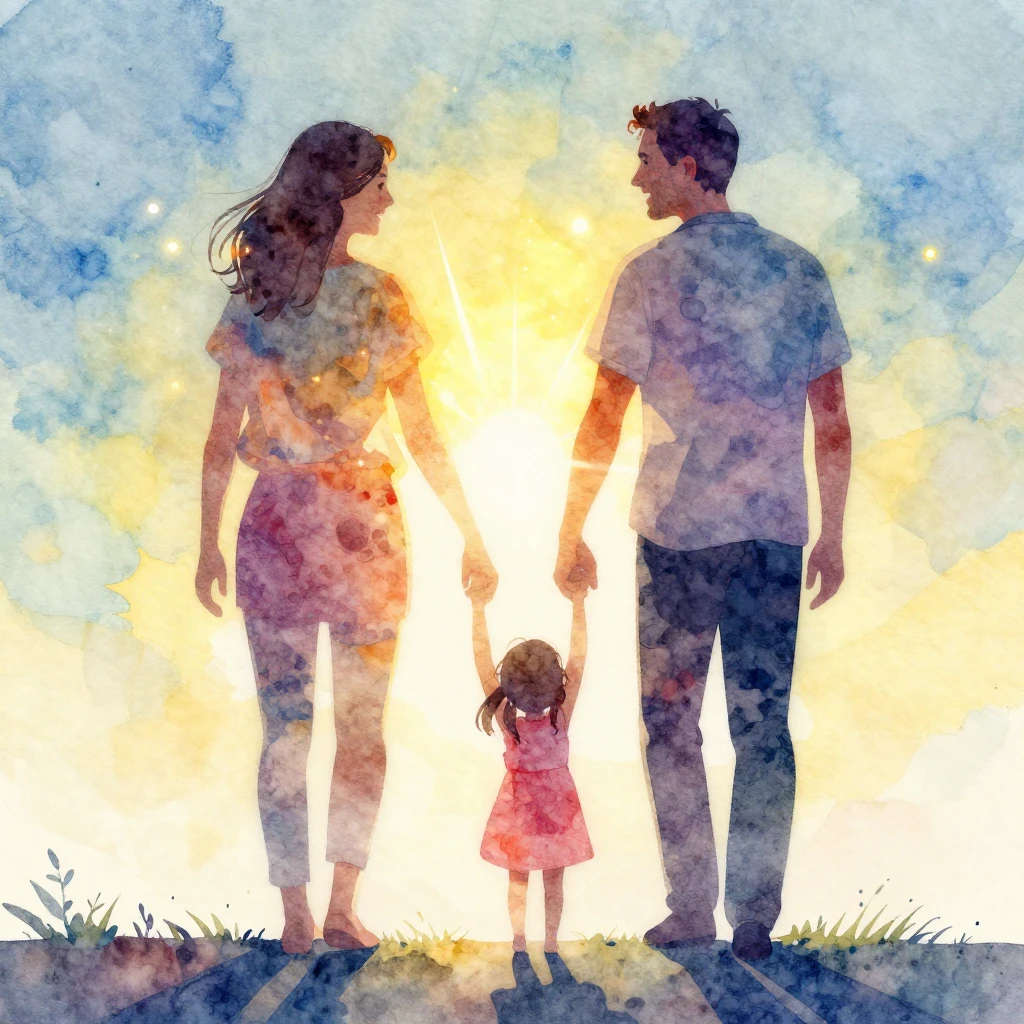 A vibrant watercolor illustration of a father and daughter s...