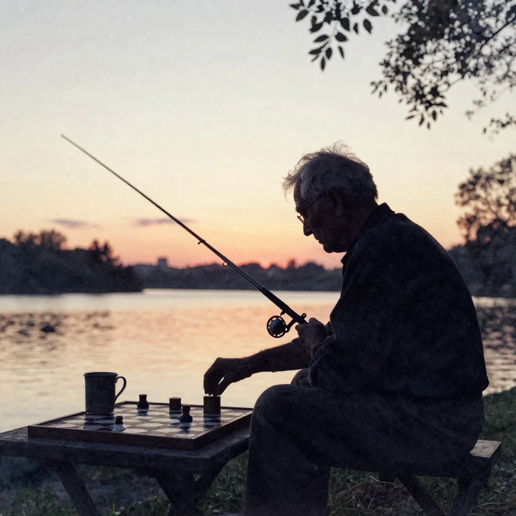 Watercolor style. Silhouette of an elderly person engaged in...