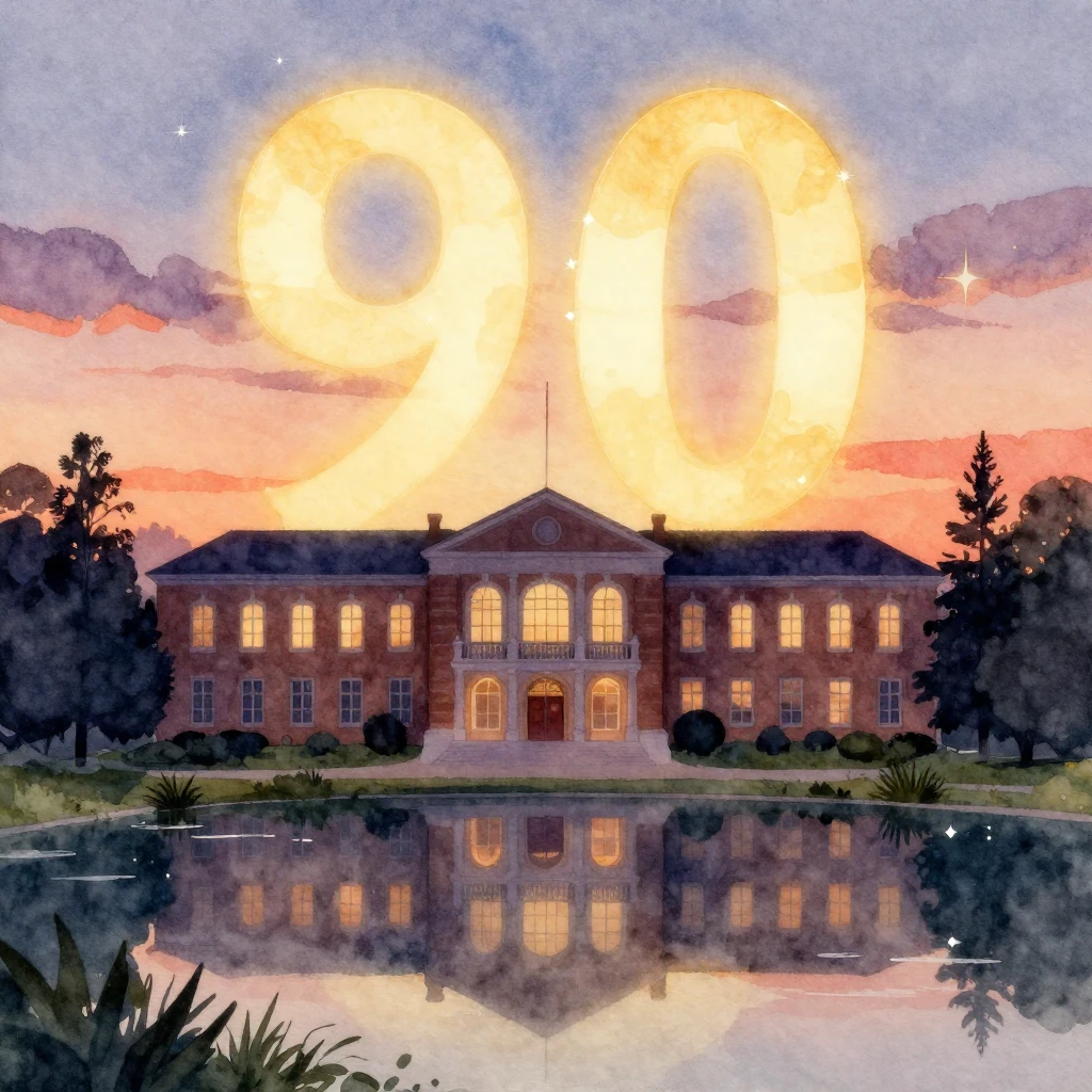 Watercolor painting of a silhouette of a classic school buil...