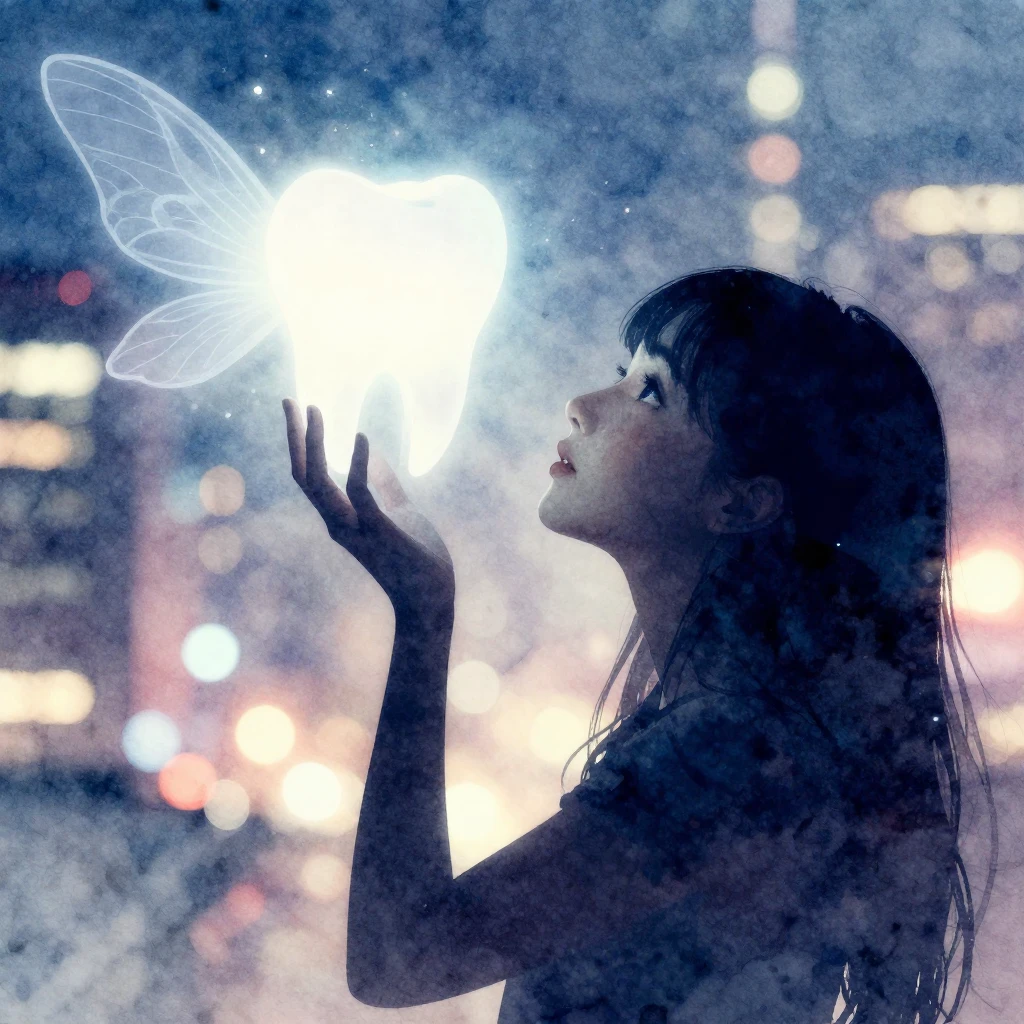 An ethereal silhouette of an adult, looking up at a glowing,...