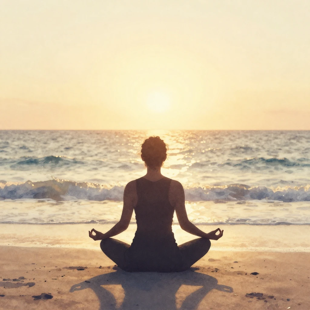 A calm, minimalistic watercolor silhouette of a person medit...