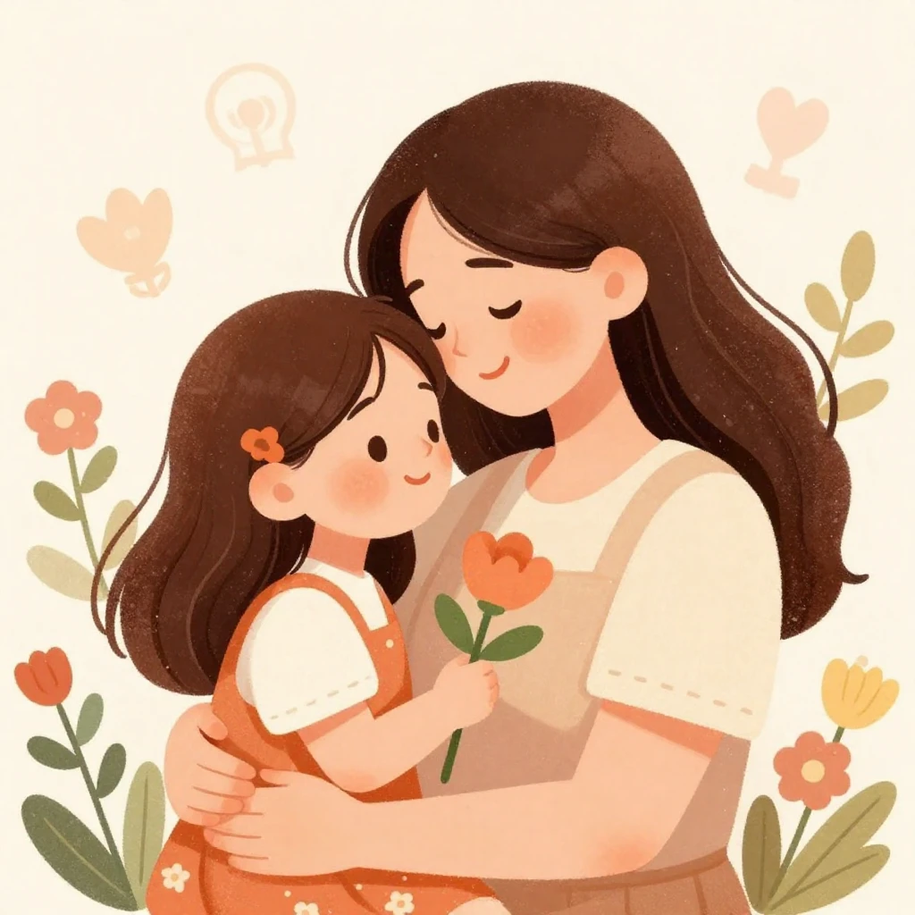 A warm and tender illustration of a mother and daughter or s...