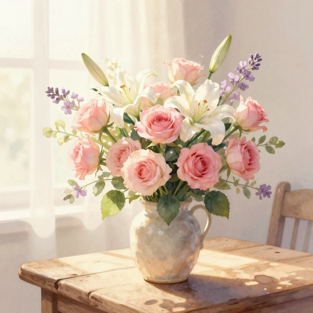 A soft and dreamy watercolor illustration of a tender flower...