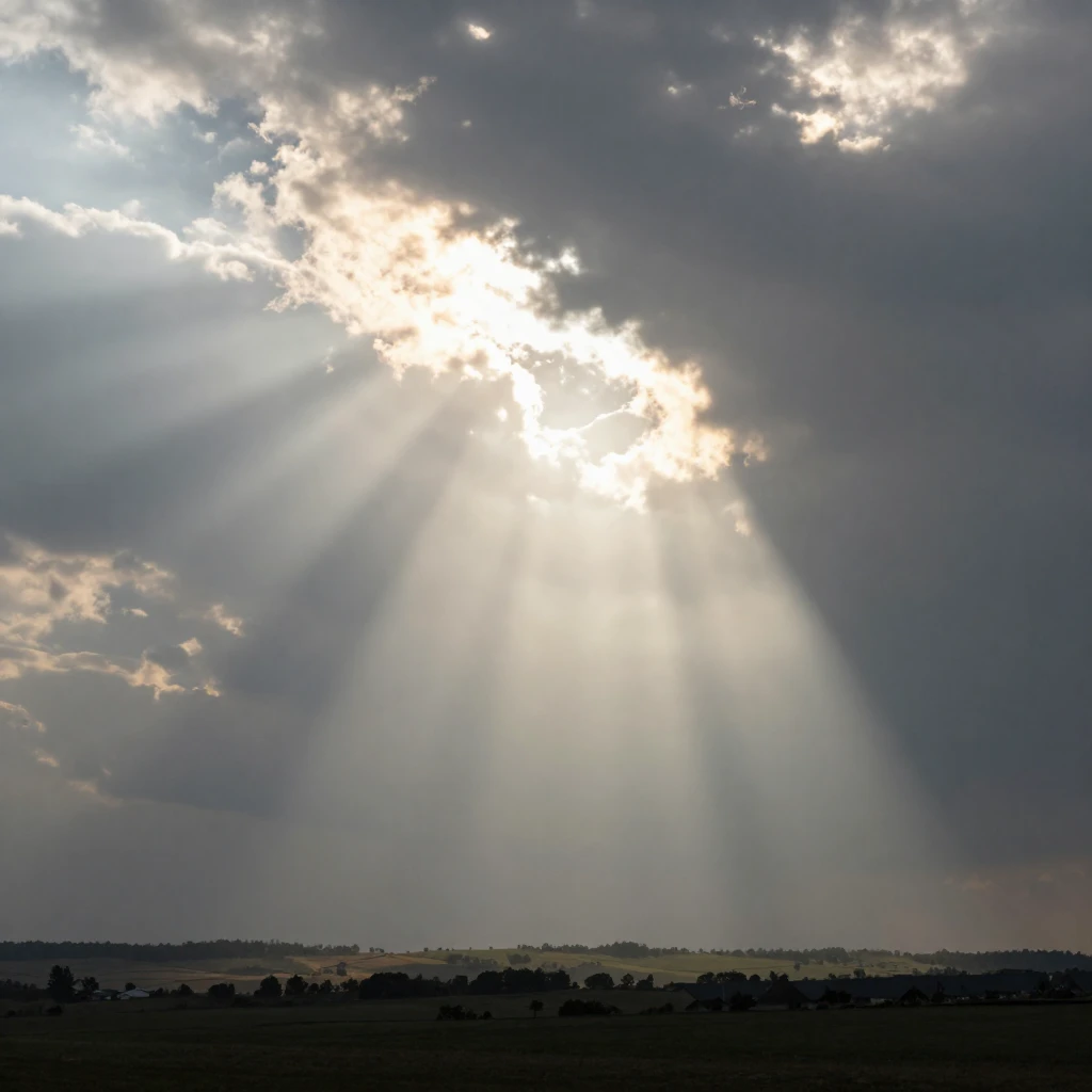 Dramatic rays of sunlight piercing through a break in the cl...