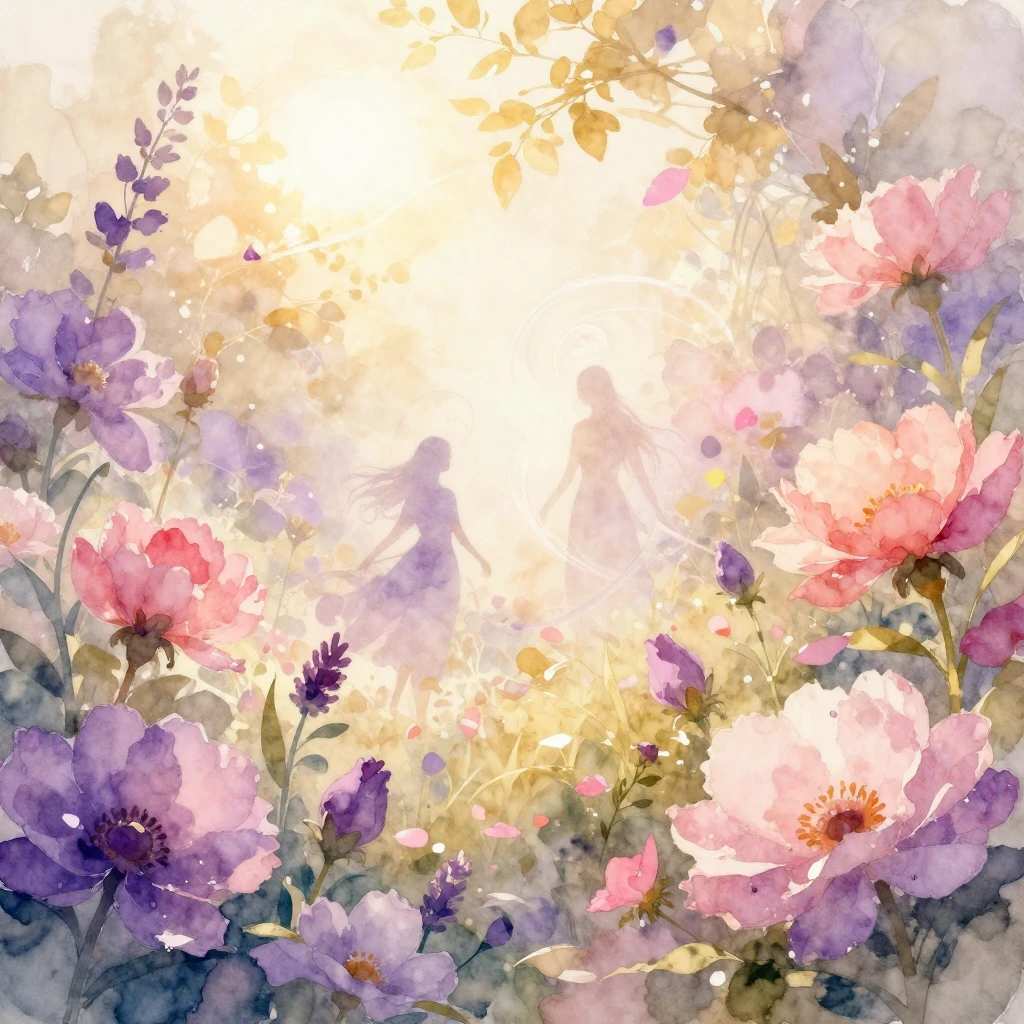A soft and elegant watercolor painting of a vibrant blooming...