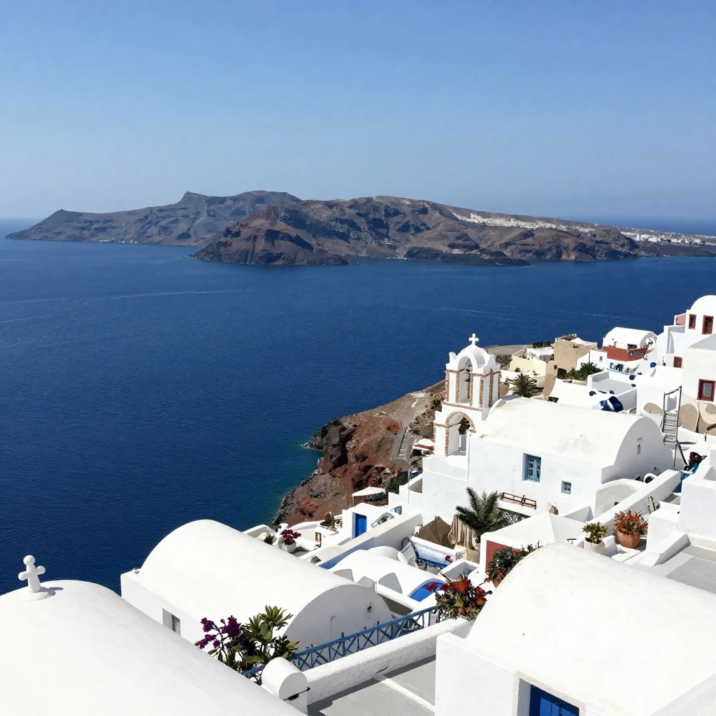 A picturesque view of the Aegean Sea with a distant island, ...