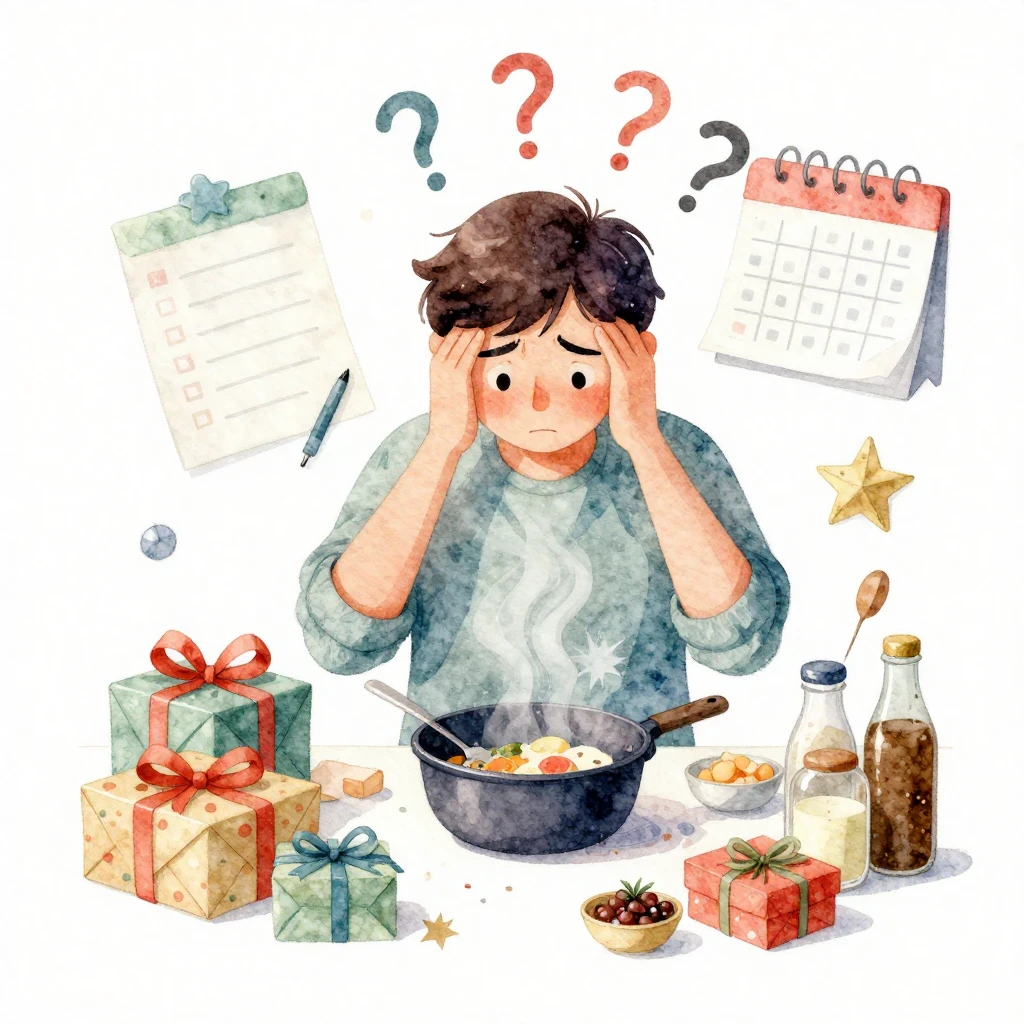 A watercolor illustration of a person looking stressed while...