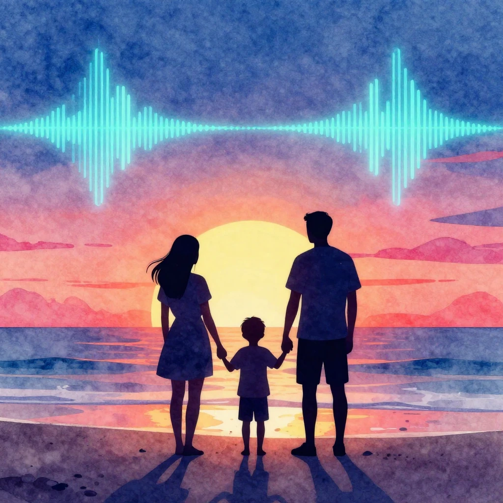 Watercolor style, minimalist silhouette of a family of three...