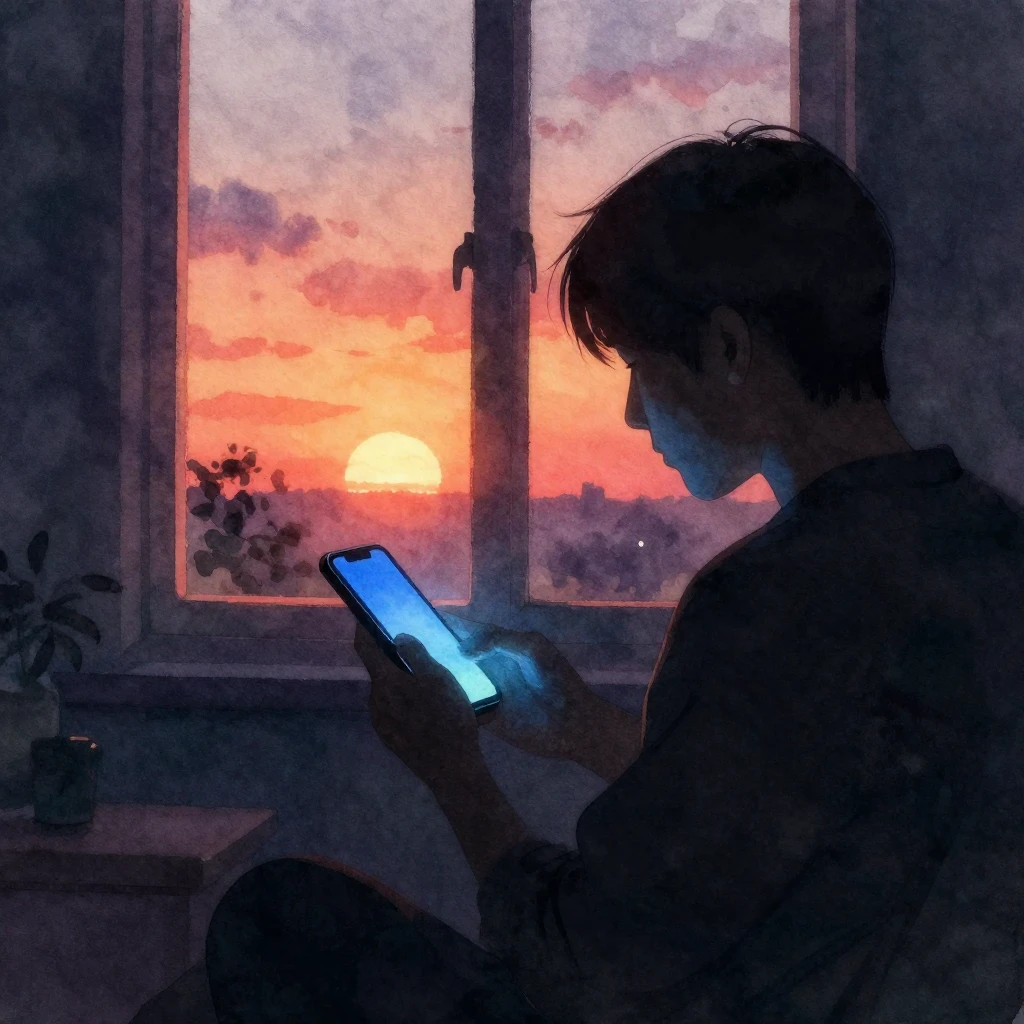 A human silhouette in a dark room, illuminated by the blue g...