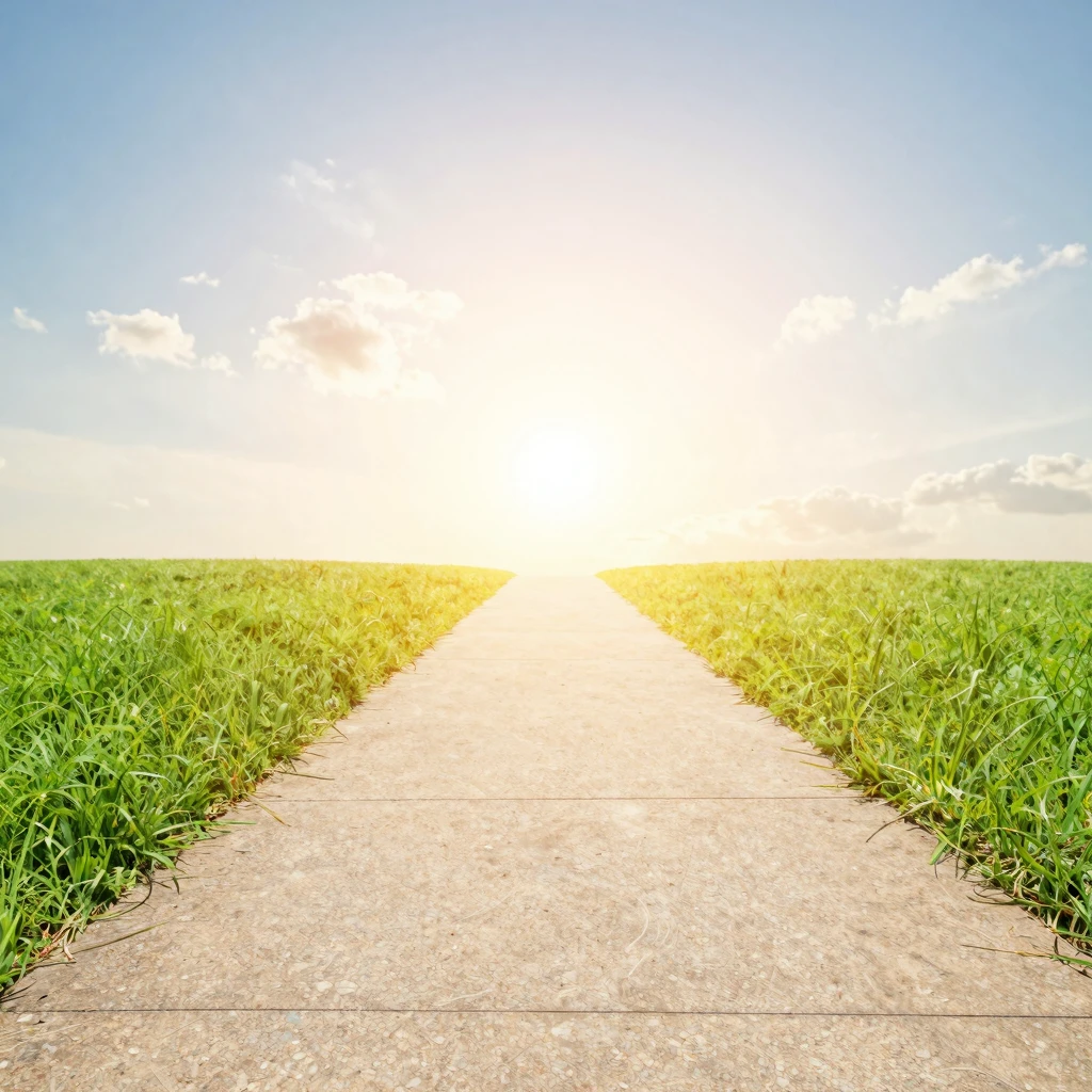 An uplifting, bright scene with a path leading towards a sun...