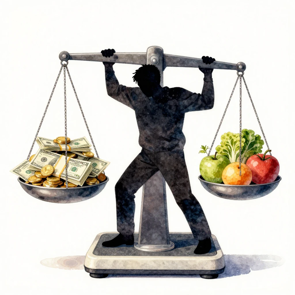 A distorted silhouette of a person struggling with a giant w...