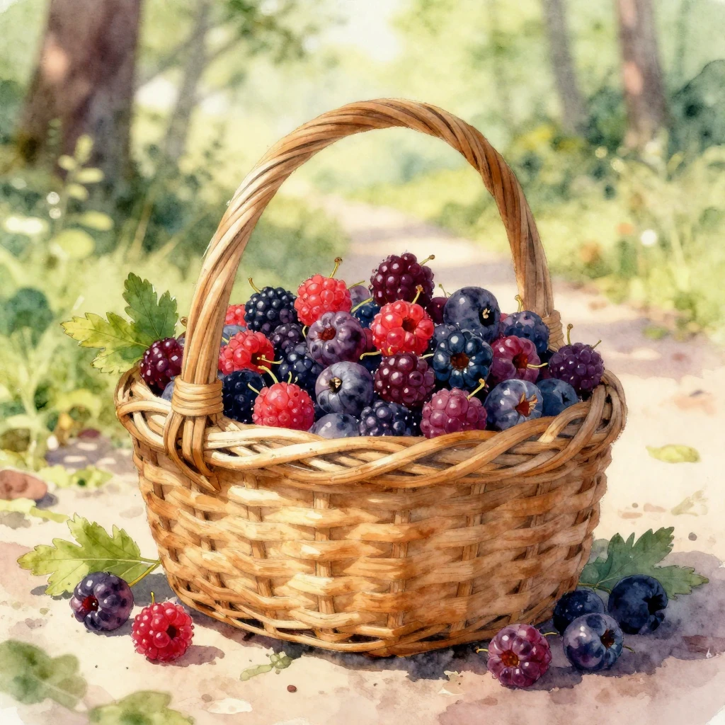 A rustic berry basket overflowing with ripe cloudberries, pl...