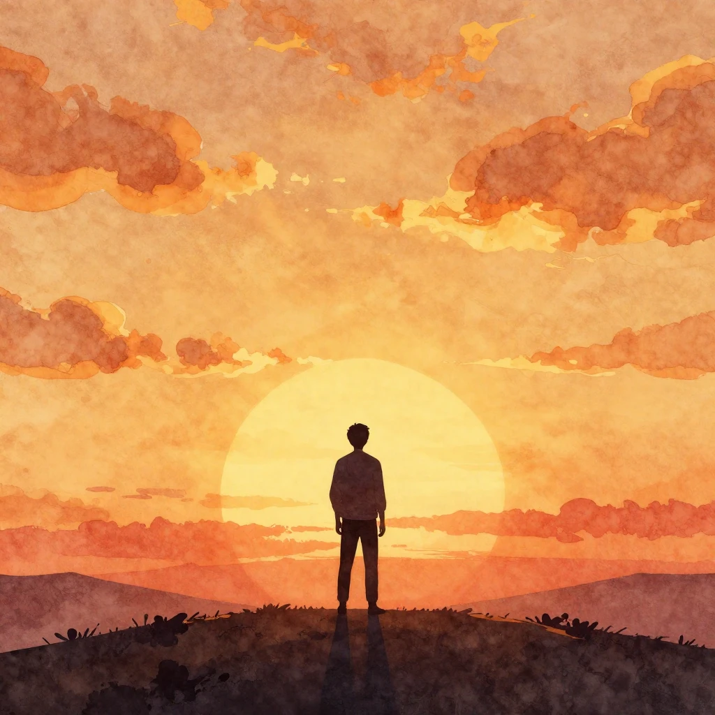 A vibrant watercolor illustration of a man's silhouette stan...