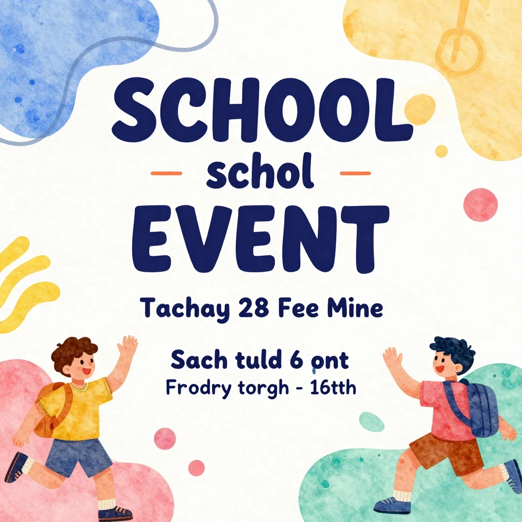 Vibrant watercolor style school event poster, energetic and ...