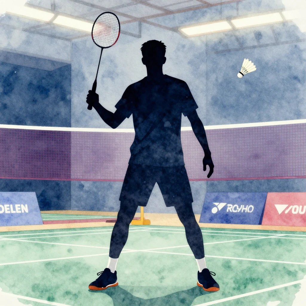 Watercolor style silhouette of a powerful badminton coach st...