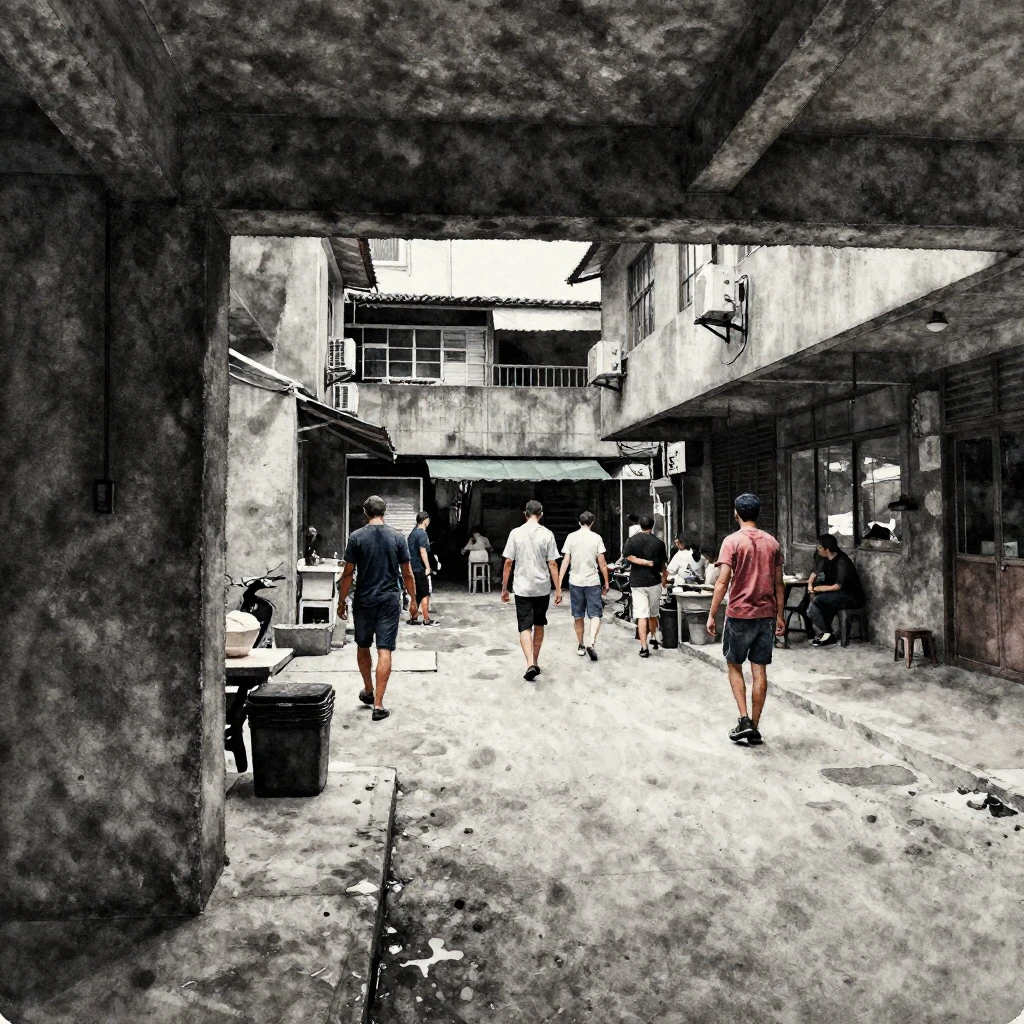 A watercolor painting in a dark, desaturated palette with st...