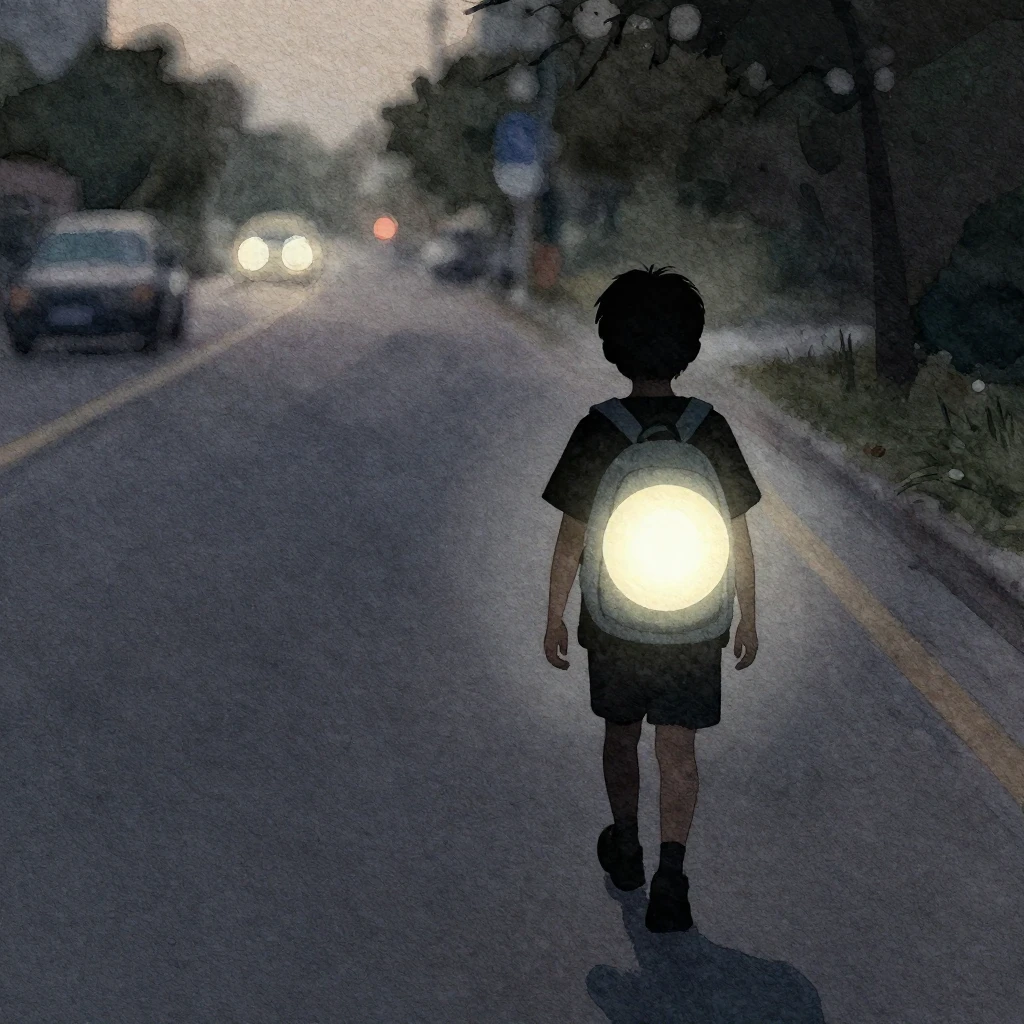 A watercolor painting depicting a minimalist, dark evening s...