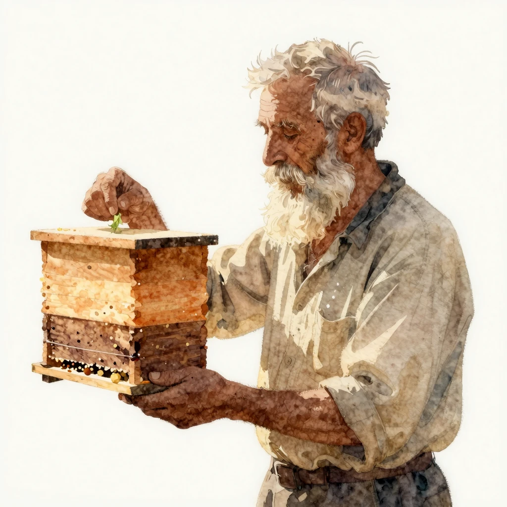 A silhouette of an old man with a long beard, holding a beeh...