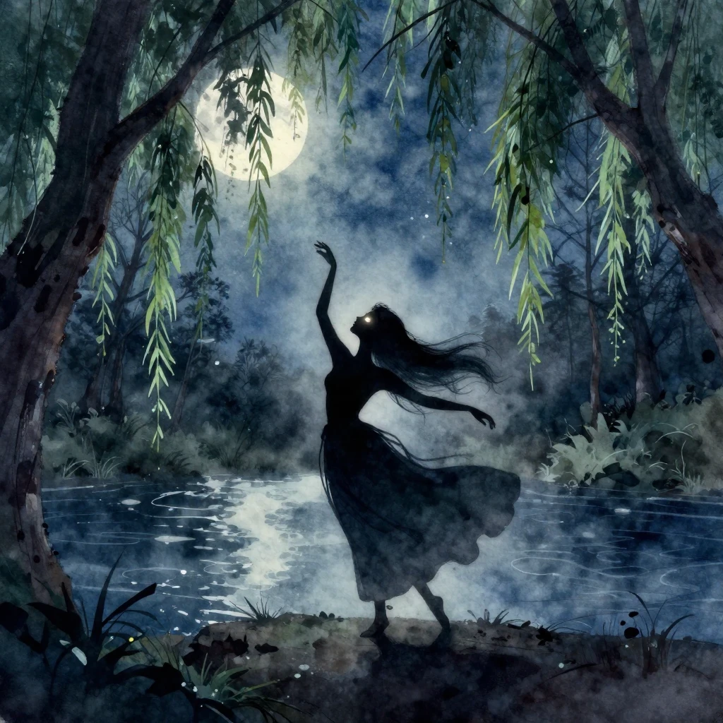 A vibrant watercolor digital painting of a silhouette of a g...