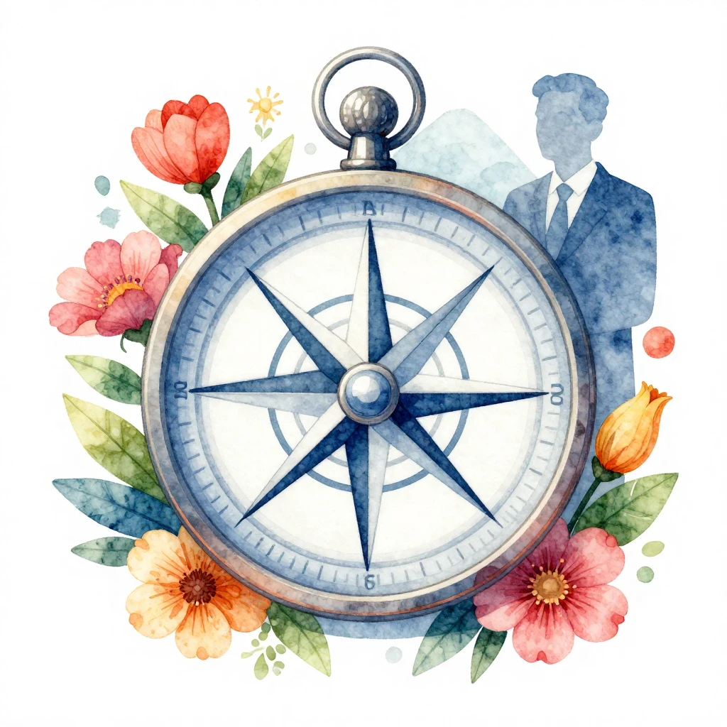 A vibrant watercolor illustration depicting a stylized compa...