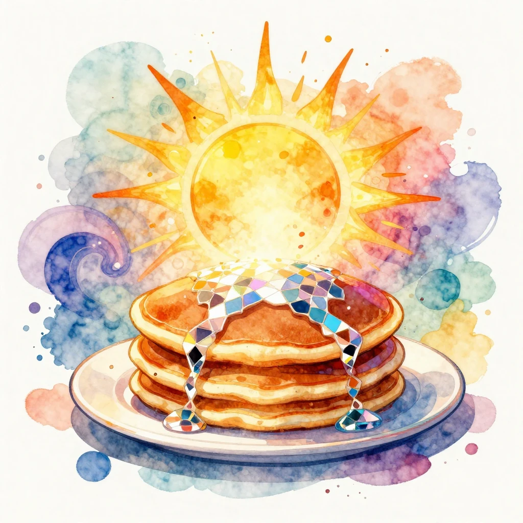 A vibrant disco pancake, shimmering with reflective facets, ...