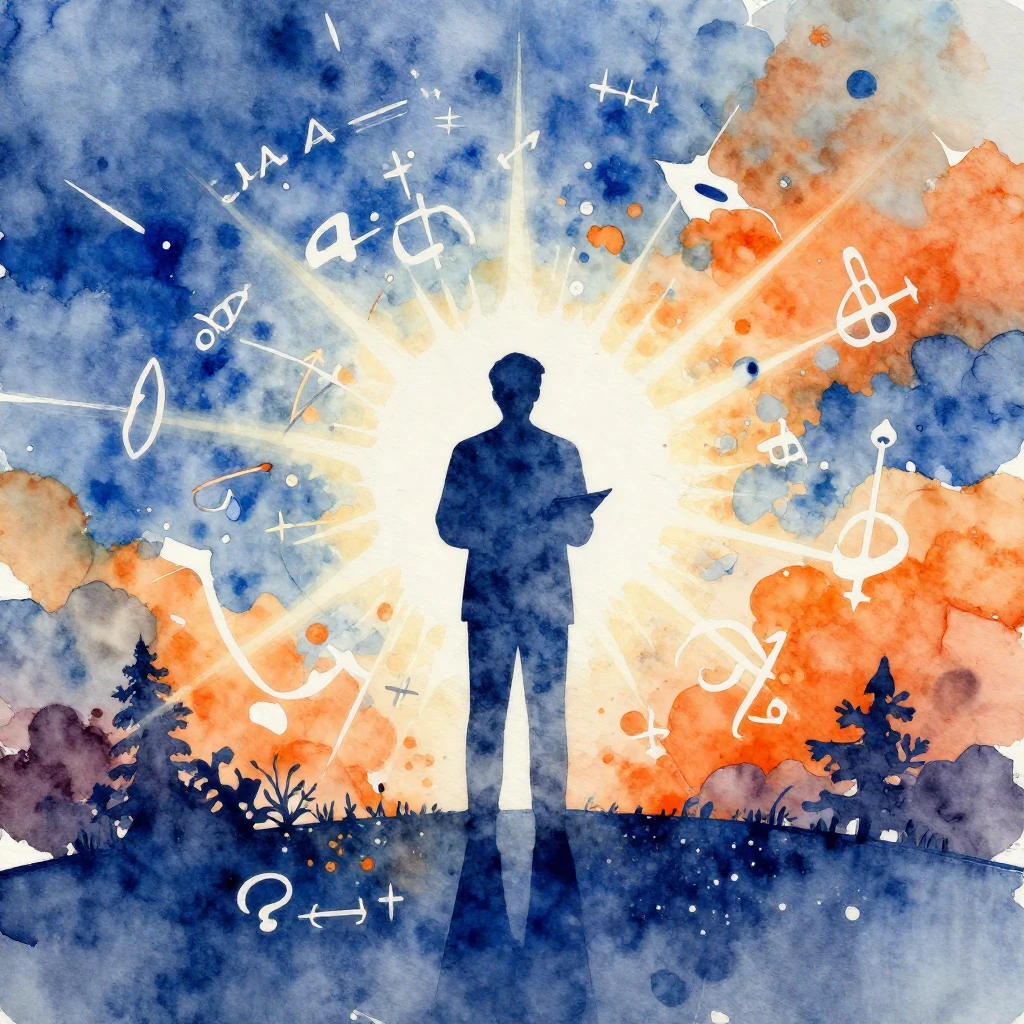 Watercolor style. A silhouette figure, representing a teache...