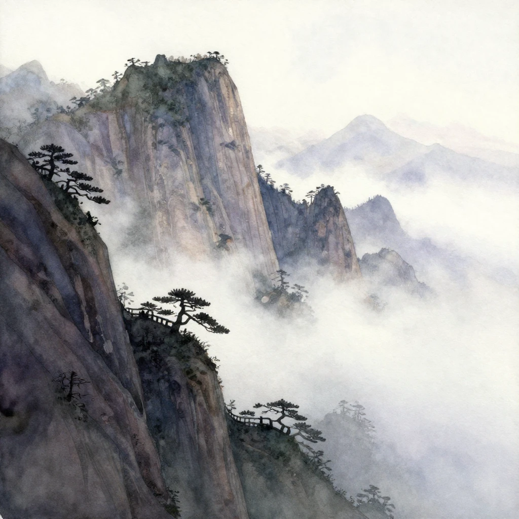 A watercolor painting in an atmospheric style, depicting a s...