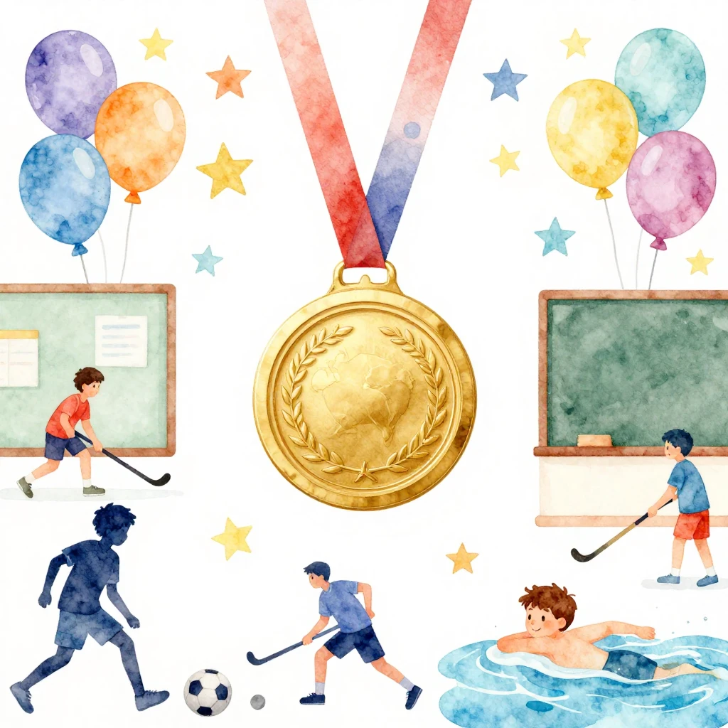 Watercolor style. A bright classroom decorated with balloons...