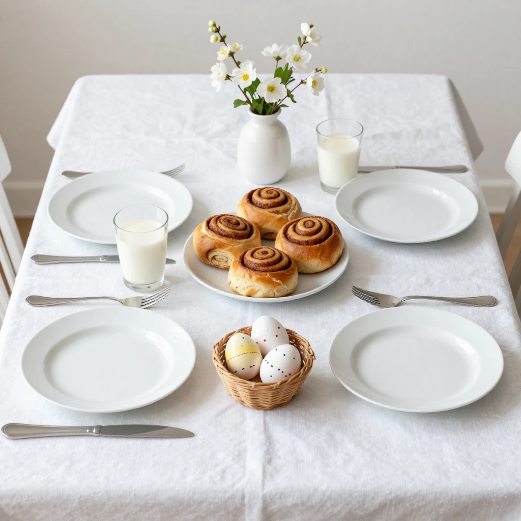 A meticulously arranged children's Easter table setting for ...