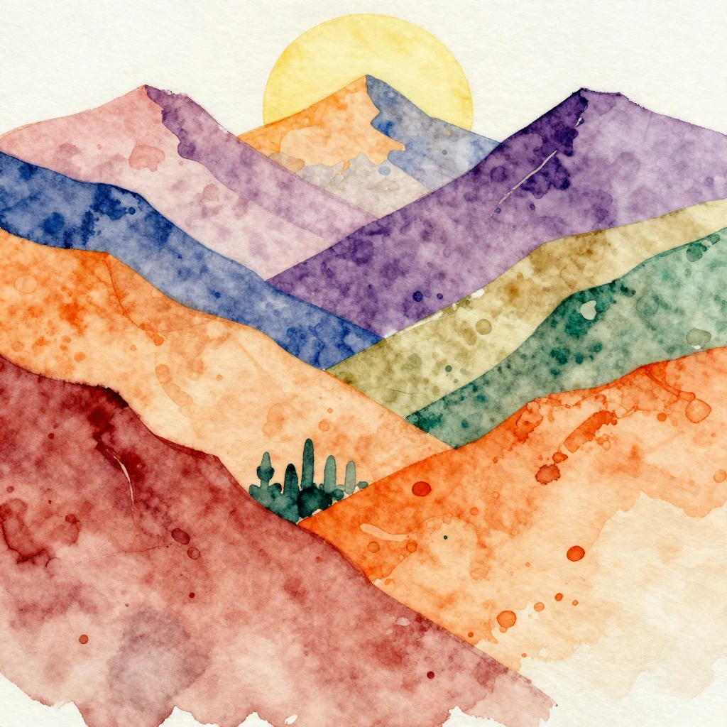 A vibrant watercolor painting of the Altai mountains, featur...