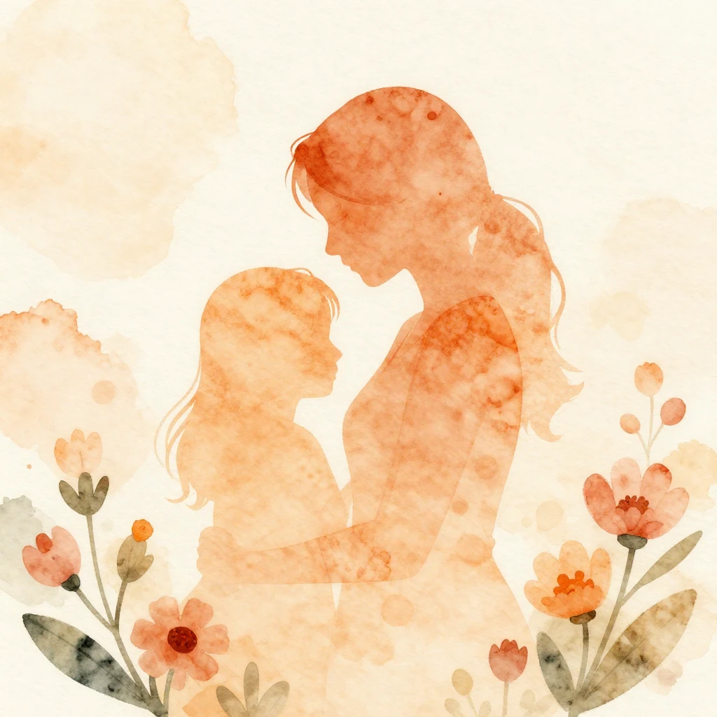 A warm watercolor illustration showing a subtle silhouette o...