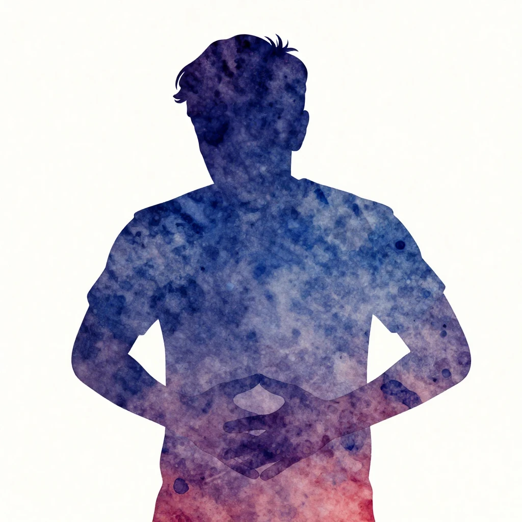 A silhouette of a person holding their stomach with a comica...