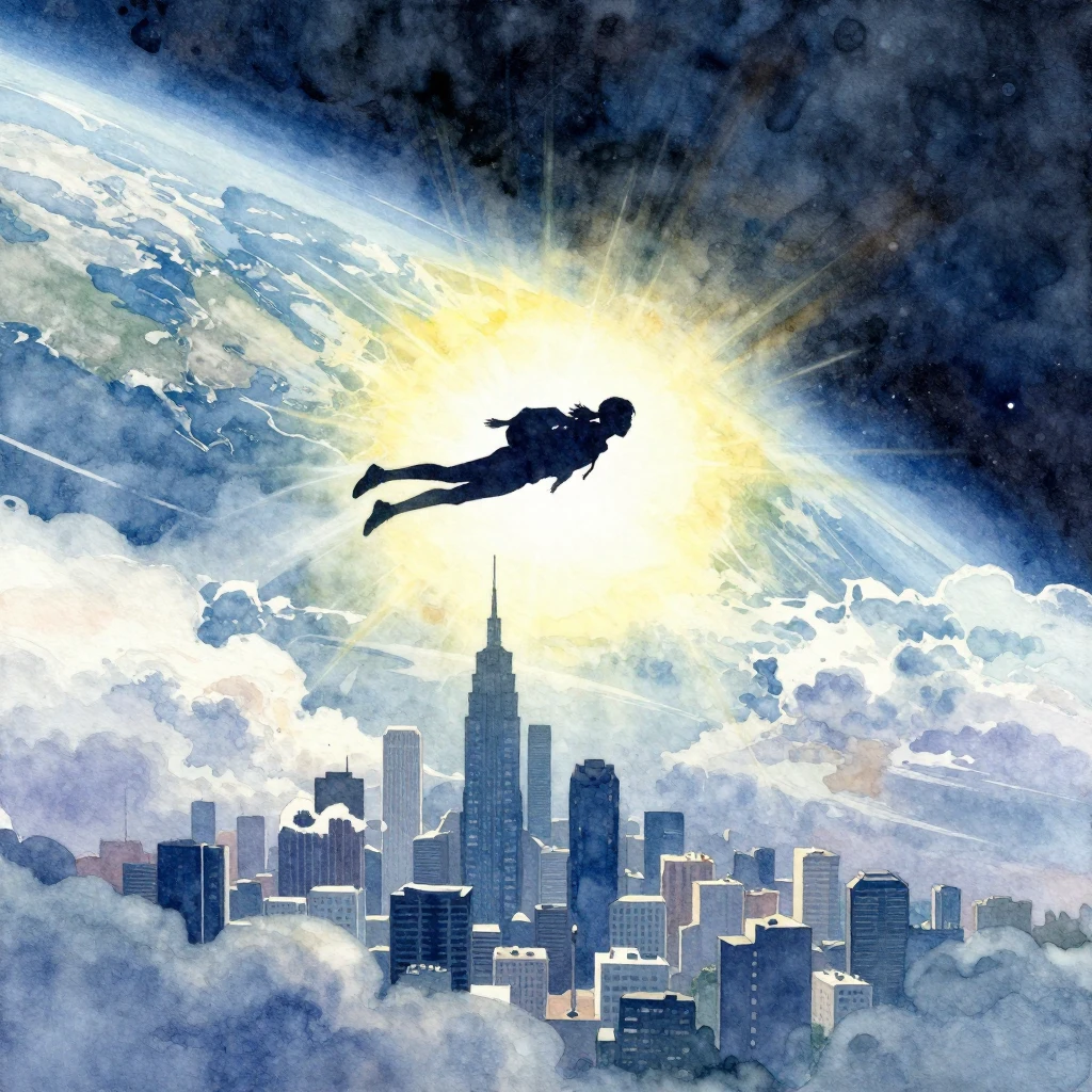 A vibrant watercolor painting depicting a silhouette of a pe...