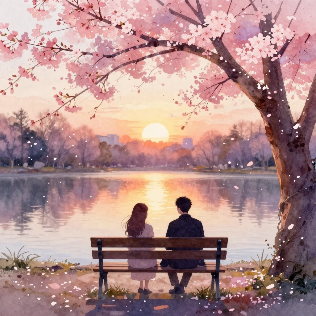 A delicate watercolor painting of two elegant silhouettes si...