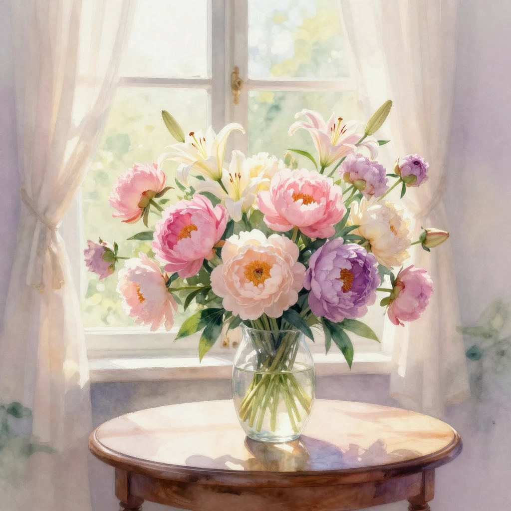 A beautiful and delicate watercolor painting of a blooming g...
