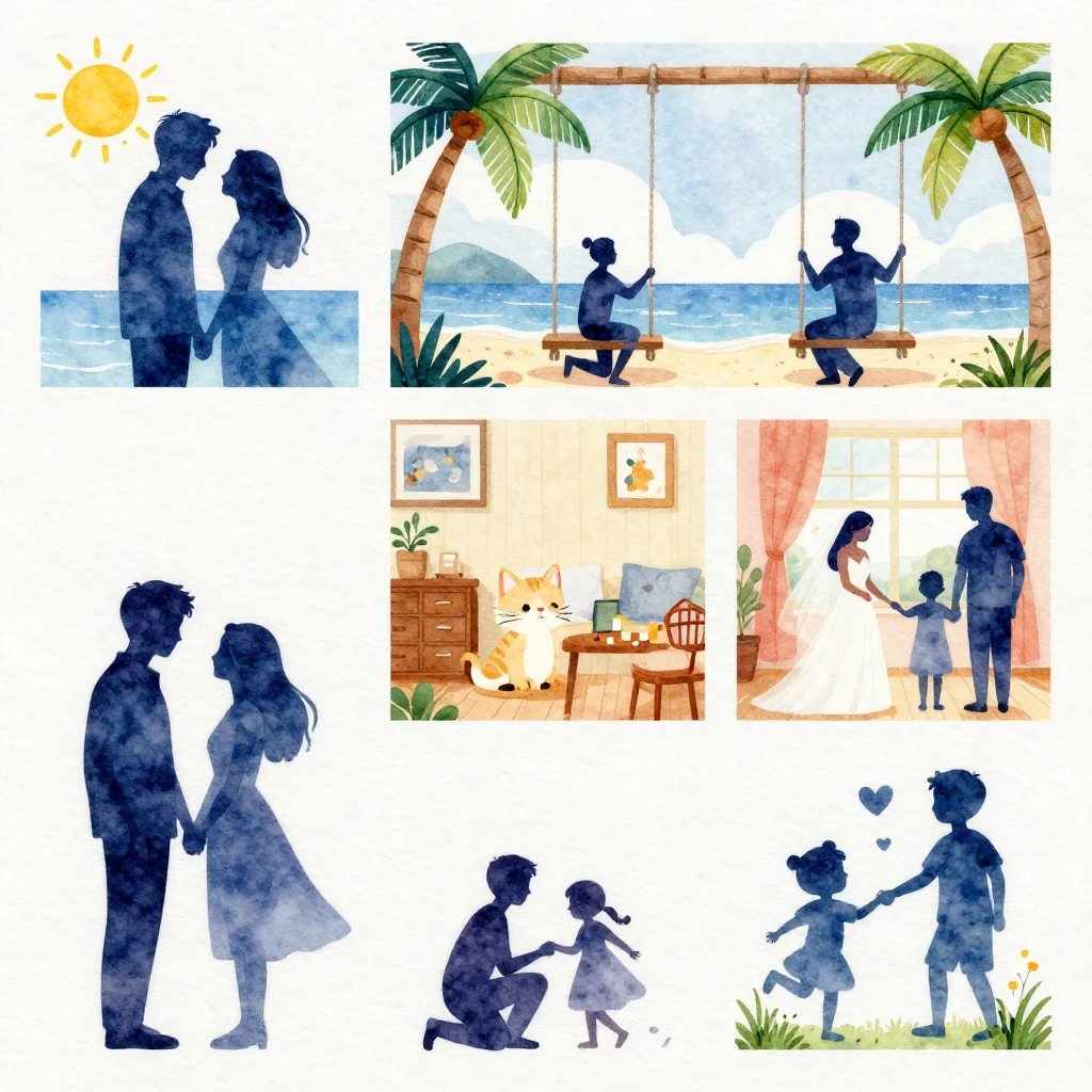 A vibrant watercolor illustration depicting a romantic journ...