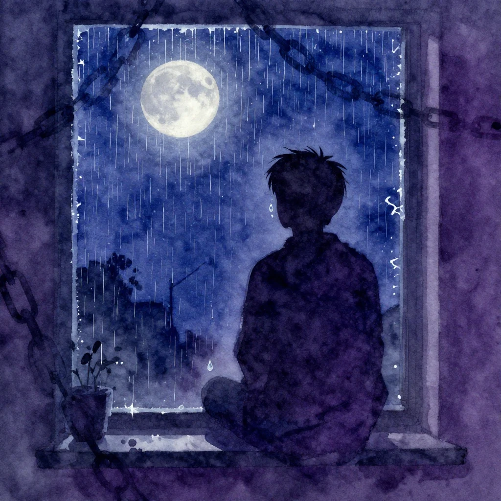 A vibrant watercolor image of a silhouette of a person looki...